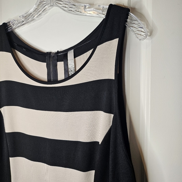 Kensie Dressy Black Beige Sleeveless Back Zip Peplum Stretch Mini Dress Size XXL - Picture 3 of 12